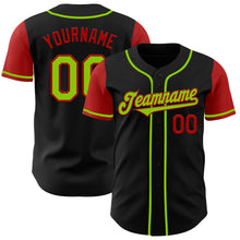 Load image into Gallery viewer, Custom Black Neon Green-Red Authentic Two Tone Baseball Jersey
