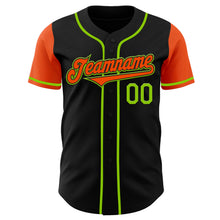 Load image into Gallery viewer, Custom Black Orange-Neon Green Authentic Two Tone Baseball Jersey