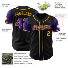Load image into Gallery viewer, Custom Black Purple-Gold Authentic Two Tone Baseball Jersey