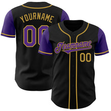 Load image into Gallery viewer, Custom Black Purple-Old Gold Authentic Two Tone Baseball Jersey