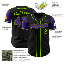 Load image into Gallery viewer, Custom Black Purple-Neon Green Authentic Two Tone Baseball Jersey