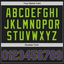 Load image into Gallery viewer, Custom Black Purple-Neon Green Authentic Two Tone Baseball Jersey