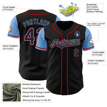 Load image into Gallery viewer, Custom Black Light Blue-Red Authentic Two Tone Baseball Jersey
