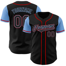 Load image into Gallery viewer, Custom Black Light Blue-Red Authentic Two Tone Baseball Jersey