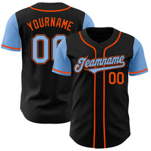 Load image into Gallery viewer, Custom Black Light Blue-Orange Authentic Two Tone Baseball Jersey
