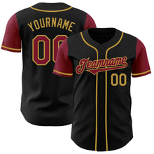 Load image into Gallery viewer, Custom Black Crimson-Old Gold Authentic Two Tone Baseball Jersey
