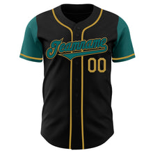Load image into Gallery viewer, Custom Black Teal-Old Gold Authentic Two Tone Baseball Jersey