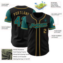 Load image into Gallery viewer, Custom Black Teal-Old Gold Authentic Two Tone Baseball Jersey