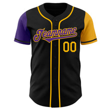 Load image into Gallery viewer, Custom Black Purple-Gold Authentic Two Tone Baseball Jersey