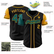 Load image into Gallery viewer, Custom Black Teal-Gold Authentic Two Tone Baseball Jersey