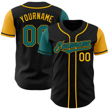 Load image into Gallery viewer, Custom Black Teal-Gold Authentic Two Tone Baseball Jersey
