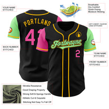 Load image into Gallery viewer, Custom Black Pink Pea Green-Gold Authentic Two Tone Baseball Jersey