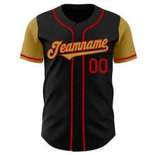 Load image into Gallery viewer, Custom Black Old Gold-Red Authentic Two Tone Baseball Jersey