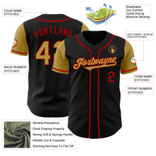 Load image into Gallery viewer, Custom Black Old Gold-Red Authentic Two Tone Baseball Jersey
