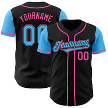 Load image into Gallery viewer, Custom Black Sky Blue-Pink Authentic Two Tone Baseball Jersey