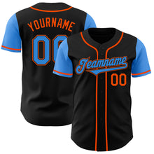 Load image into Gallery viewer, Custom Black Electric Blue-Orange Authentic Two Tone Baseball Jersey