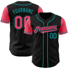 Load image into Gallery viewer, Custom Black Neon Pink-Teal Authentic Two Tone Baseball Jersey