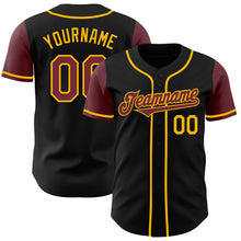 Load image into Gallery viewer, Custom Black Burgundy-Gold Authentic Two Tone Baseball Jersey