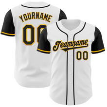 Load image into Gallery viewer, Custom White Black-Gold Authentic Two Tone Baseball Jersey