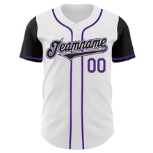 Load image into Gallery viewer, Custom White Black-Purple Authentic Two Tone Baseball Jersey