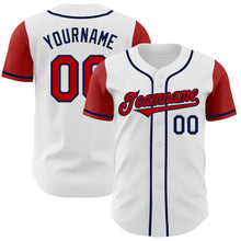 Load image into Gallery viewer, Custom White Red-Navy Authentic Two Tone Baseball Jersey