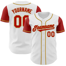 Load image into Gallery viewer, Custom White Red-Old Gold Authentic Two Tone Baseball Jersey