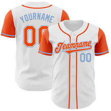 Load image into Gallery viewer, Custom White Orange-Light Blue Authentic Two Tone Baseball Jersey