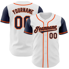 Load image into Gallery viewer, Custom White Navy-Orange Authentic Two Tone Baseball Jersey