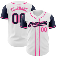Load image into Gallery viewer, Custom White Navy-Pink Authentic Two Tone Baseball Jersey