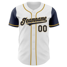 Load image into Gallery viewer, Custom White Navy-Old Gold Authentic Two Tone Baseball Jersey