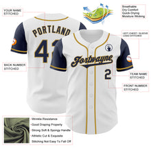 Load image into Gallery viewer, Custom White Navy-Old Gold Authentic Two Tone Baseball Jersey