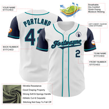 Load image into Gallery viewer, Custom White Navy-Teal Authentic Two Tone Baseball Jersey