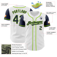 Load image into Gallery viewer, Custom White Navy-Neon Green Authentic Two Tone Baseball Jersey