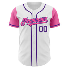 Load image into Gallery viewer, Custom White Pink-Purple Authentic Two Tone Baseball Jersey