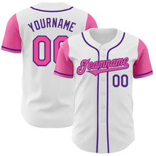 Load image into Gallery viewer, Custom White Pink-Purple Authentic Two Tone Baseball Jersey