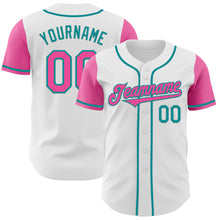 Load image into Gallery viewer, Custom White Pink-Teal Authentic Two Tone Baseball Jersey