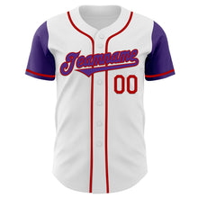 Load image into Gallery viewer, Custom White Purple-Red Authentic Two Tone Baseball Jersey