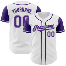 Load image into Gallery viewer, Custom White Purple-Gray Authentic Two Tone Baseball Jersey