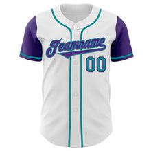 Load image into Gallery viewer, Custom White Purple-Teal Authentic Two Tone Baseball Jersey