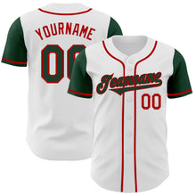 Load image into Gallery viewer, Custom White Green-Red Authentic Two Tone Baseball Jersey