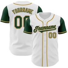 Load image into Gallery viewer, Custom White Green-Old Gold Authentic Two Tone Baseball Jersey