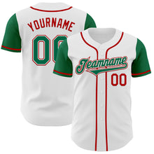 Load image into Gallery viewer, Custom White Kelly Green-Red Authentic Two Tone Baseball Jersey