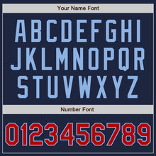 Load image into Gallery viewer, Custom Navy Red-Light Blue Authentic Two Tone Baseball Jersey