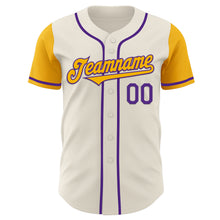 Load image into Gallery viewer, Custom Cream Gold-Purple Authentic Two Tone Baseball Jersey
