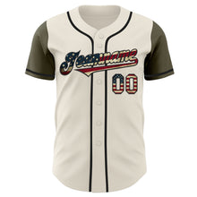 Load image into Gallery viewer, Custom Cream Vintage USA Flag Olive-Black Authentic Two Tone Baseball Jersey
