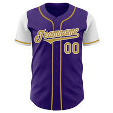 Load image into Gallery viewer, Custom Purple Old Gold-White Authentic Two Tone Baseball Jersey