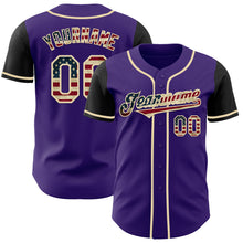 Load image into Gallery viewer, Custom Purple Vintage USA Flag Black-Cream Authentic Two Tone Baseball Jersey