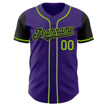 Load image into Gallery viewer, Custom Purple Black-Neon Green Authentic Two Tone Baseball Jersey