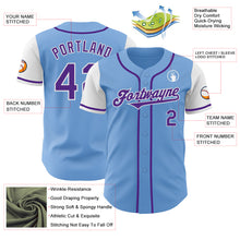 Load image into Gallery viewer, Custom Light Blue Purple-White Authentic Two Tone Baseball Jersey