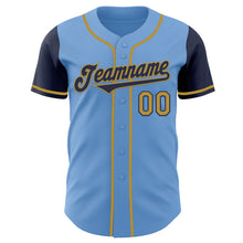 Load image into Gallery viewer, Custom Light Blue Navy-Old Gold Authentic Two Tone Baseball Jersey